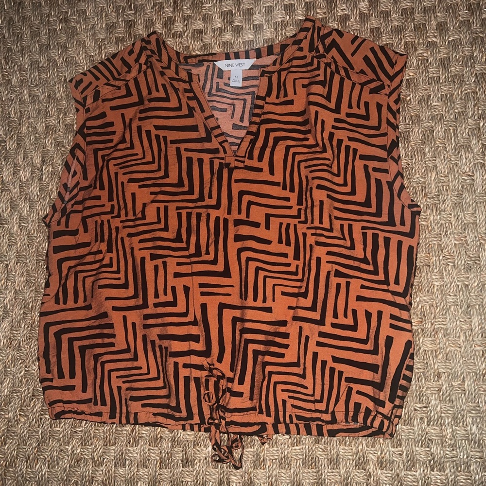 Nine West Geometric Patterned Orange Women's Top - Picture 6 of 10